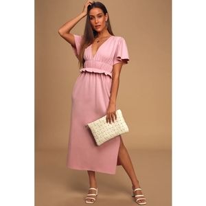 Lulu's Pink Short Sleeve Midi Dress